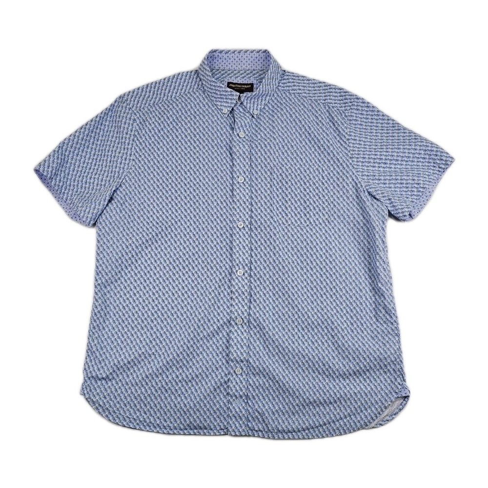 Johnston & Murphy Mens Large Blue Button Up Navy Swirl Short Sleeve Shirt Soft